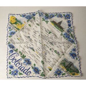 Vintage Handkerchief 1950’s Colorado Scalloped Edge 12.5” Square